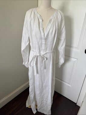 J.Crew White Long Linen Tie-Waist Maxi Dress